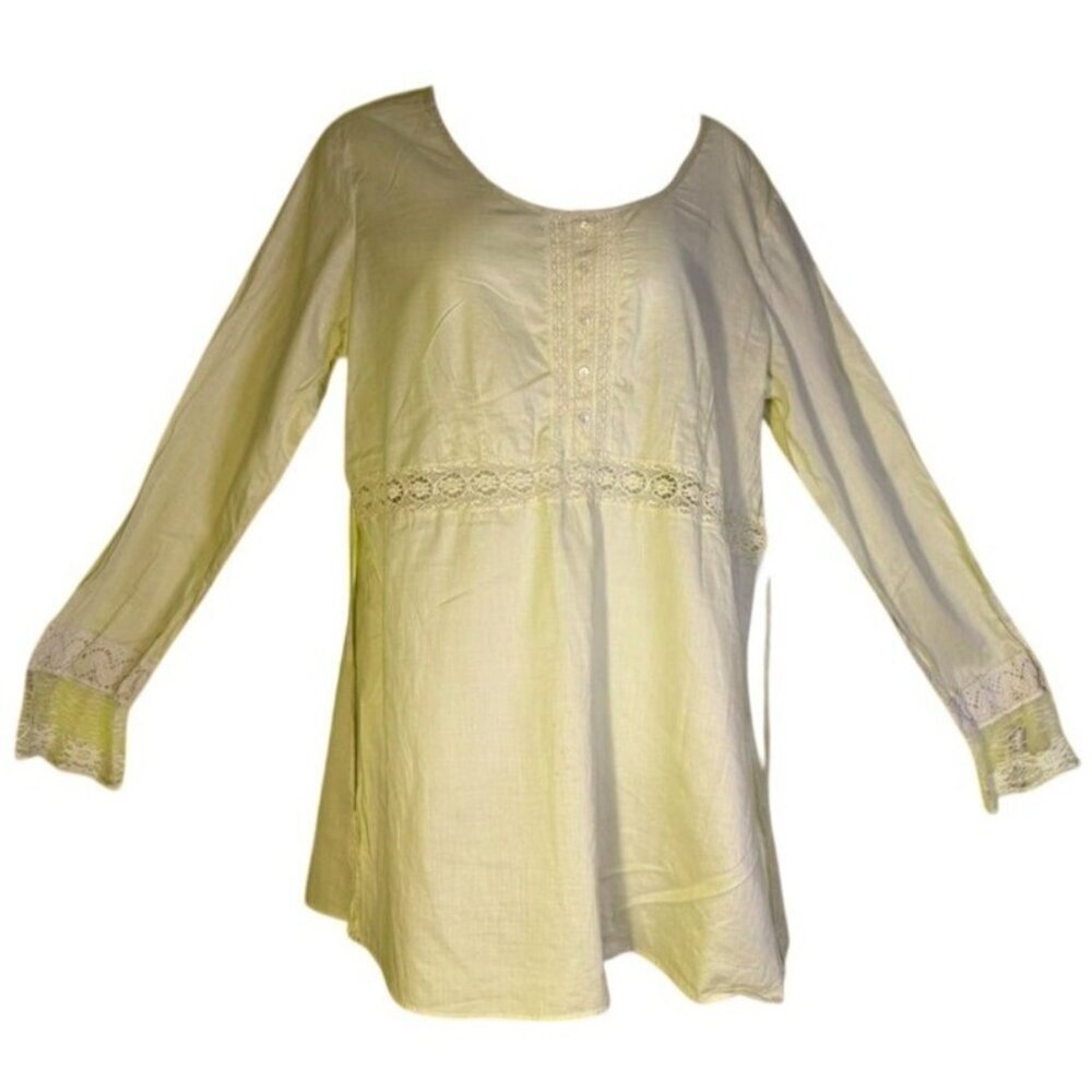 J. Gill Ivory Tunic Blouse With Lace Accents‎ & Button Details Modern Edwardian